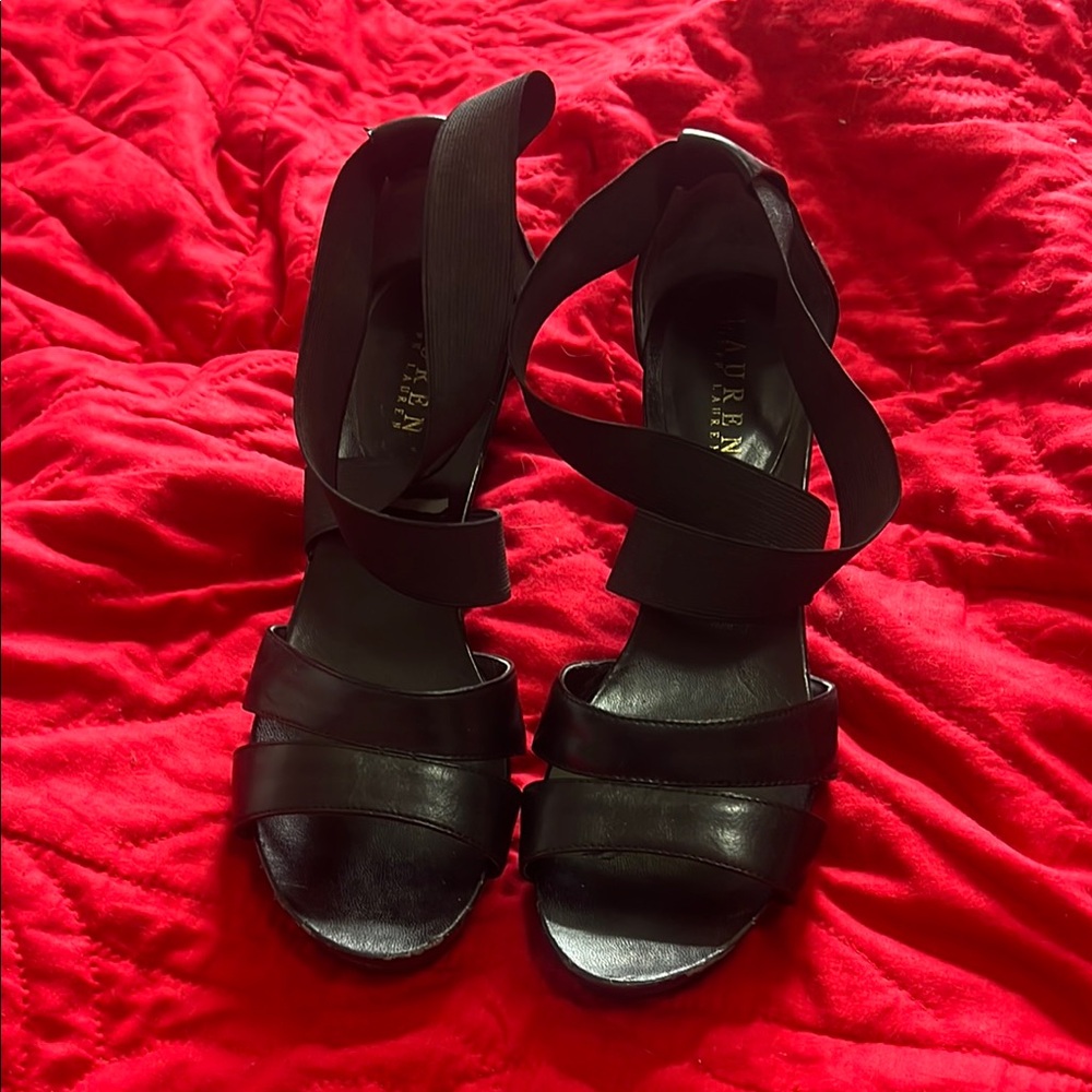 Ralph Lauren Black Heels with Open Toe Design
